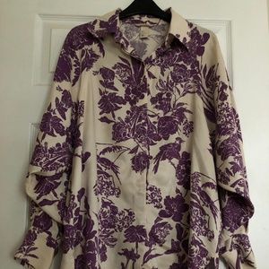 Oversized cream blouse with purple florals